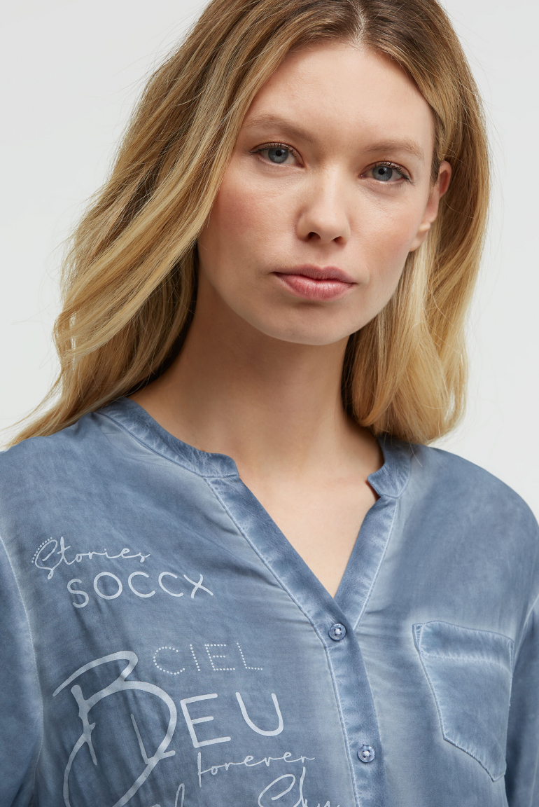 Bluse Kurzarm mit Knotensaum und Print
