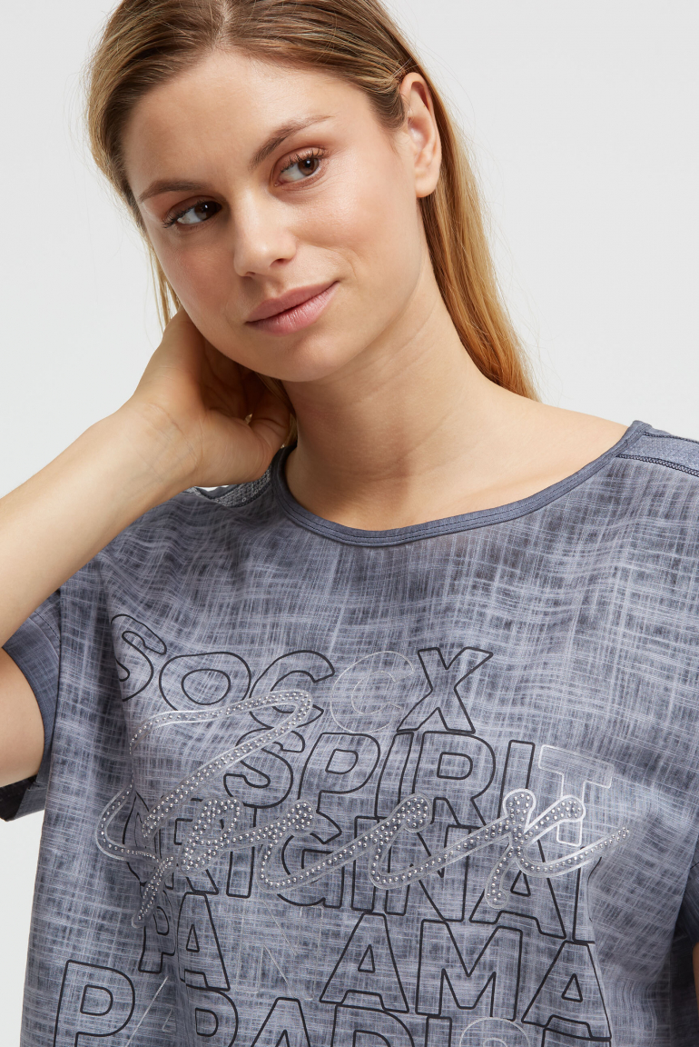 Blusenshirt im Stoffmix mit Artwork