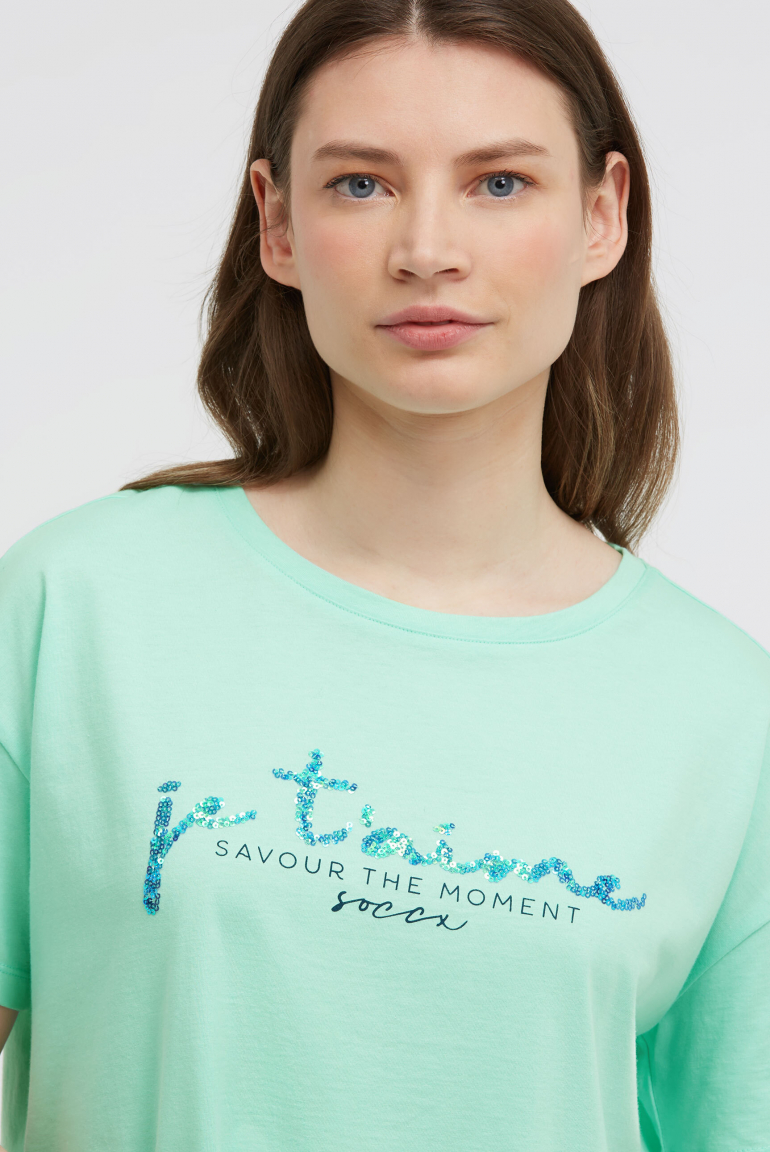 Boxy T-Shirt mit Pailletten-Artwork