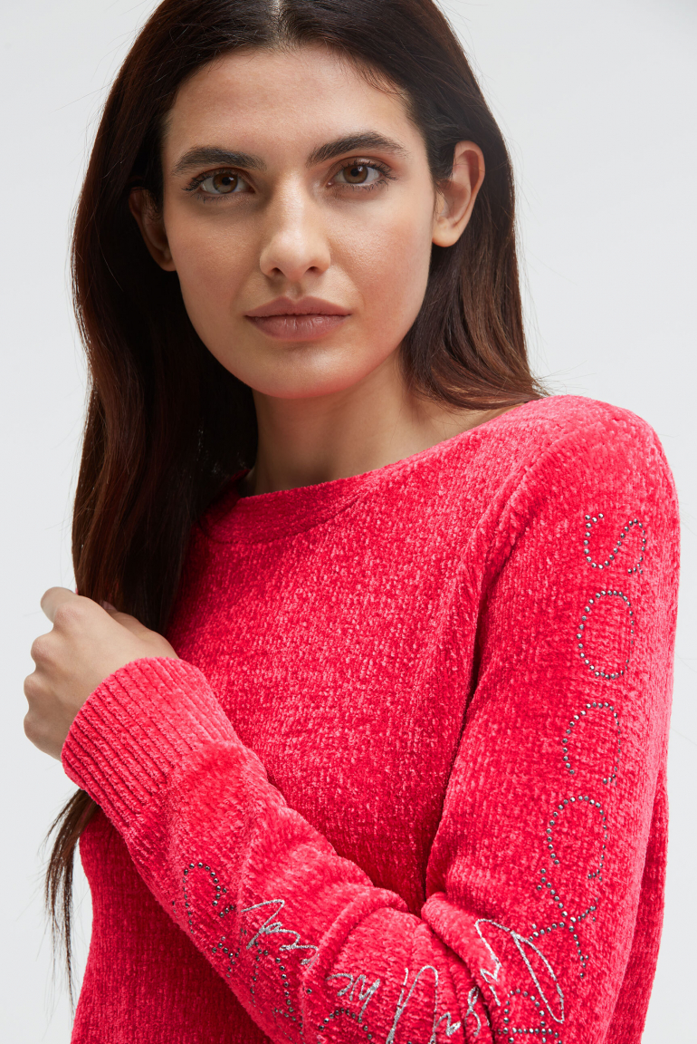 Chenille-Pullover mit Glitzer-Artworks