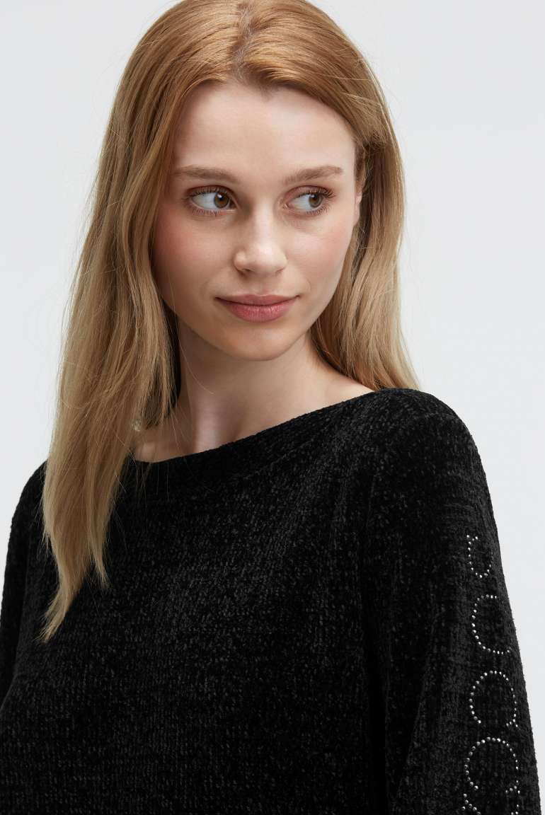 Chenille-Pullover mit Glitzer-Artworks