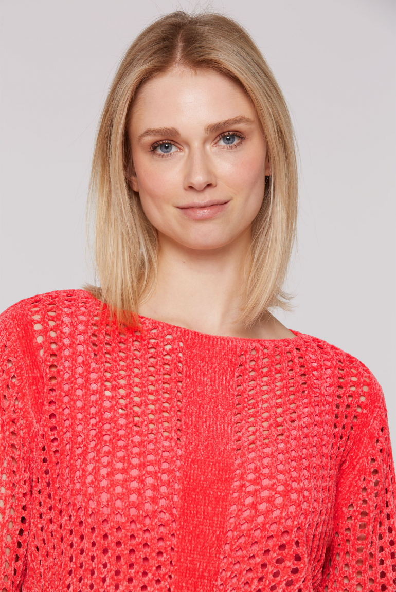 Chenille-Pullover mit U-Bootausschnitt