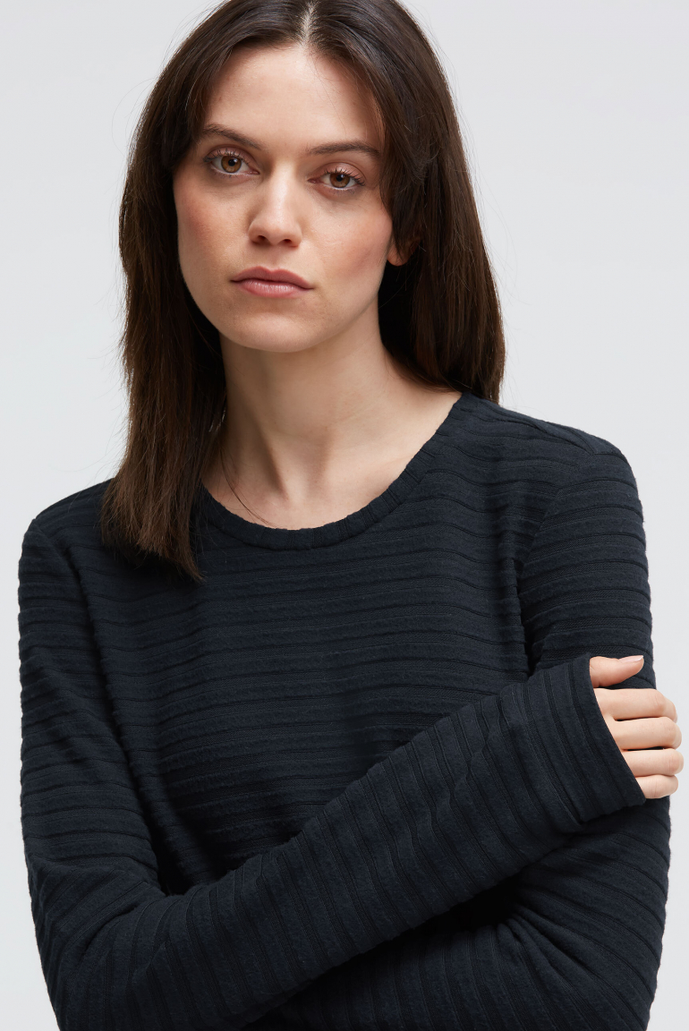 Flauschstrickpullover mit Rippstruktur und Gummizugsaum