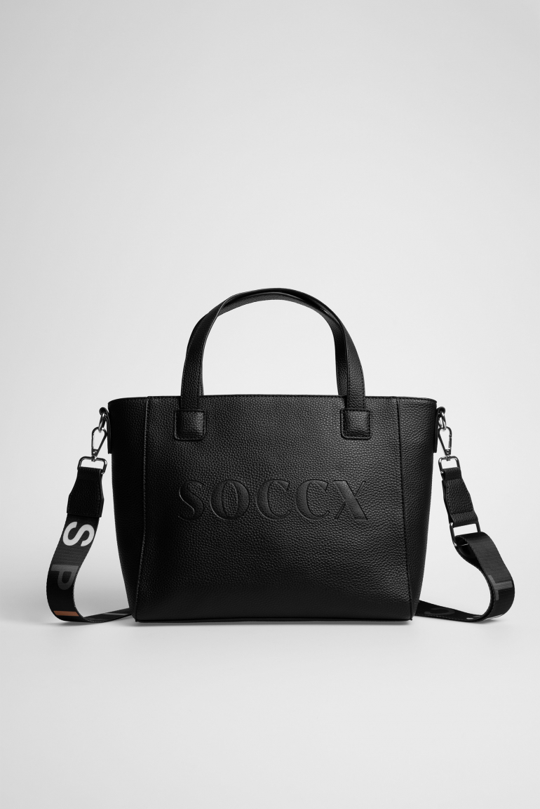 Henkeltasche mit Logo und Intarsia-Webriemen