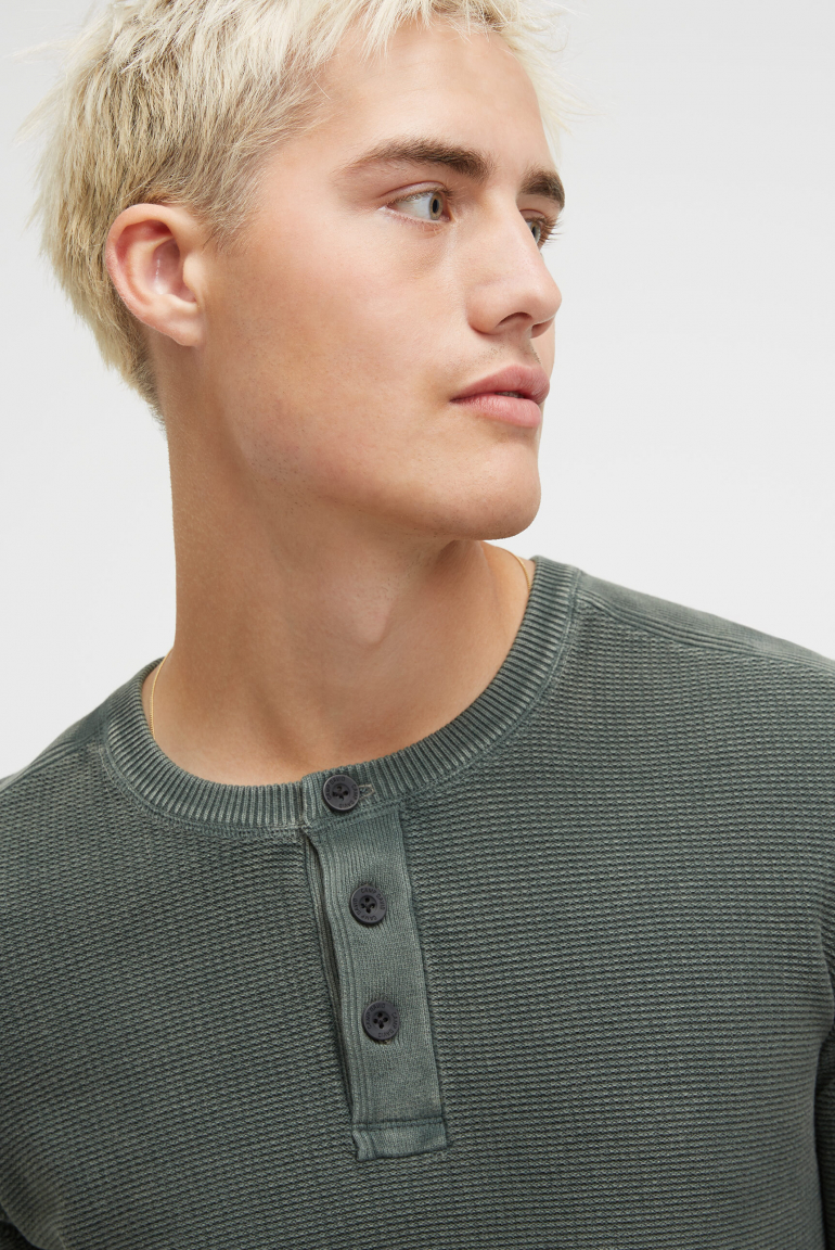 Henley-Pullover Stone Washed