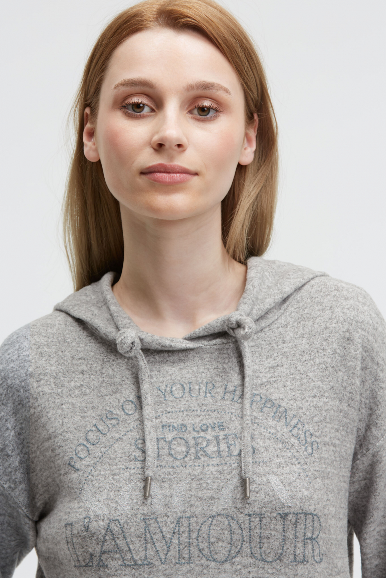 Hoodie aus Flauschstrick mit Glitzer-Print