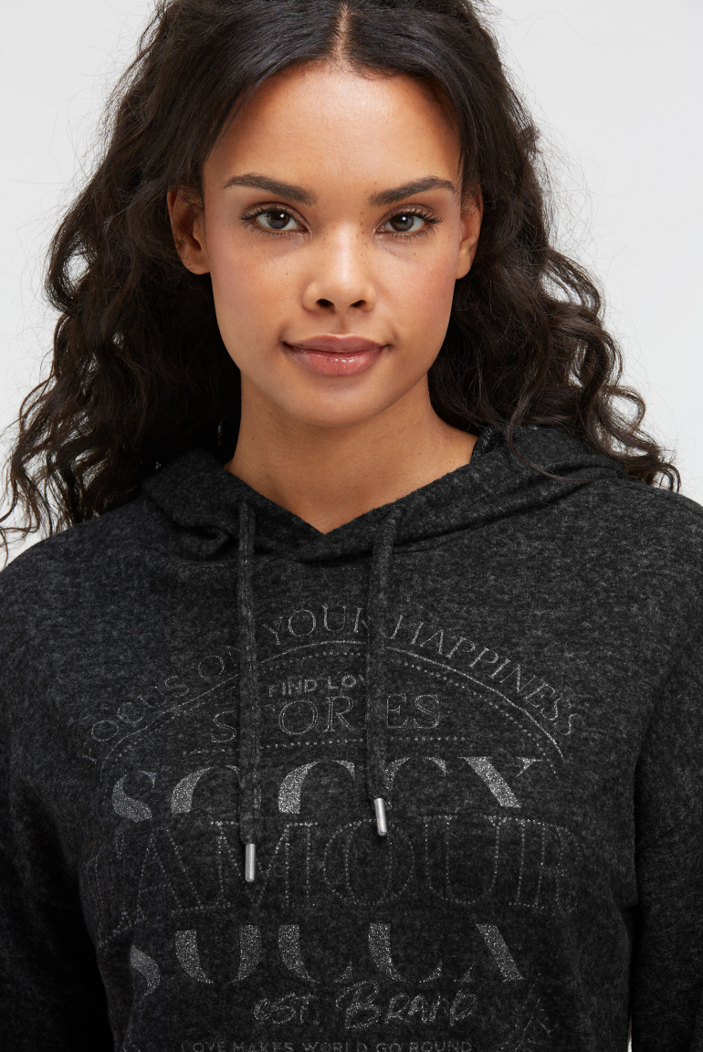 Hoodie aus Flauschstrick mit Glitzer-Print