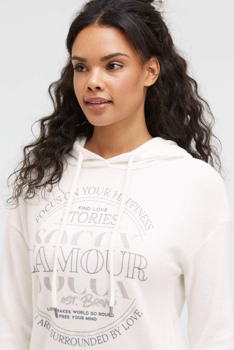 Hoodie aus Flauschstrick mit Glitzer-Print