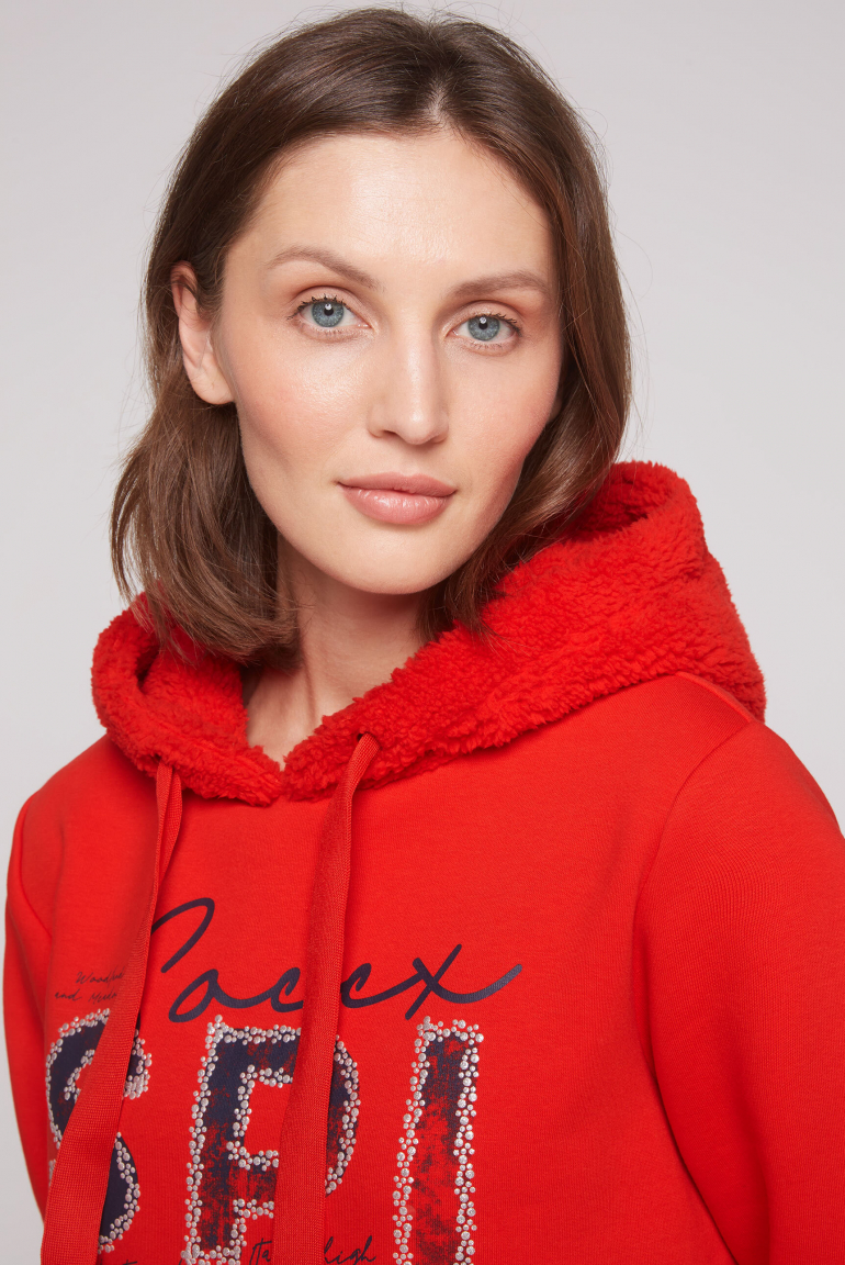 Hoodie mit Kapuze im Sherpa-Look und Artwork