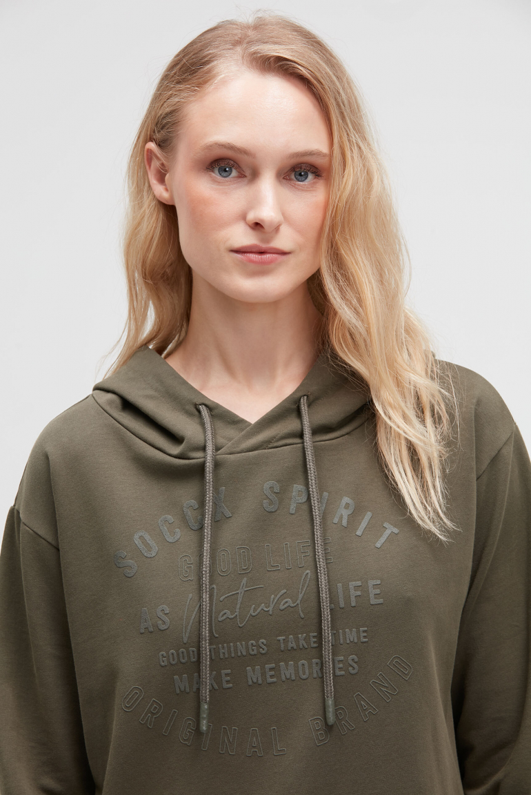 Hoodie mit tonigem Print und Zippern