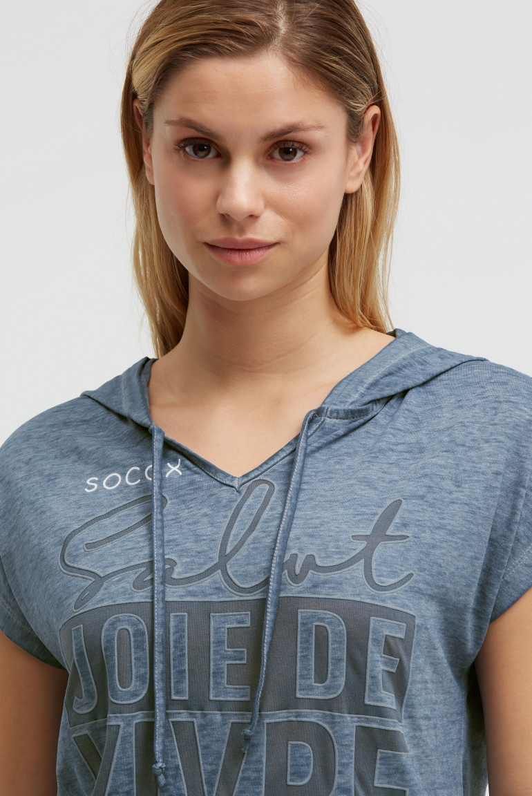 Hoodie-Top mit Ausbrenner-Effekten und Print