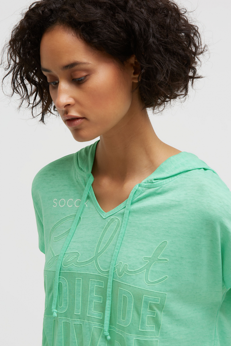 Hoodie-Top mit Ausbrenner-Effekten und Print