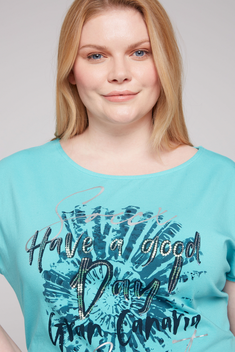 Jersey-Kleid mit seitlicher Raffung und Artwork
