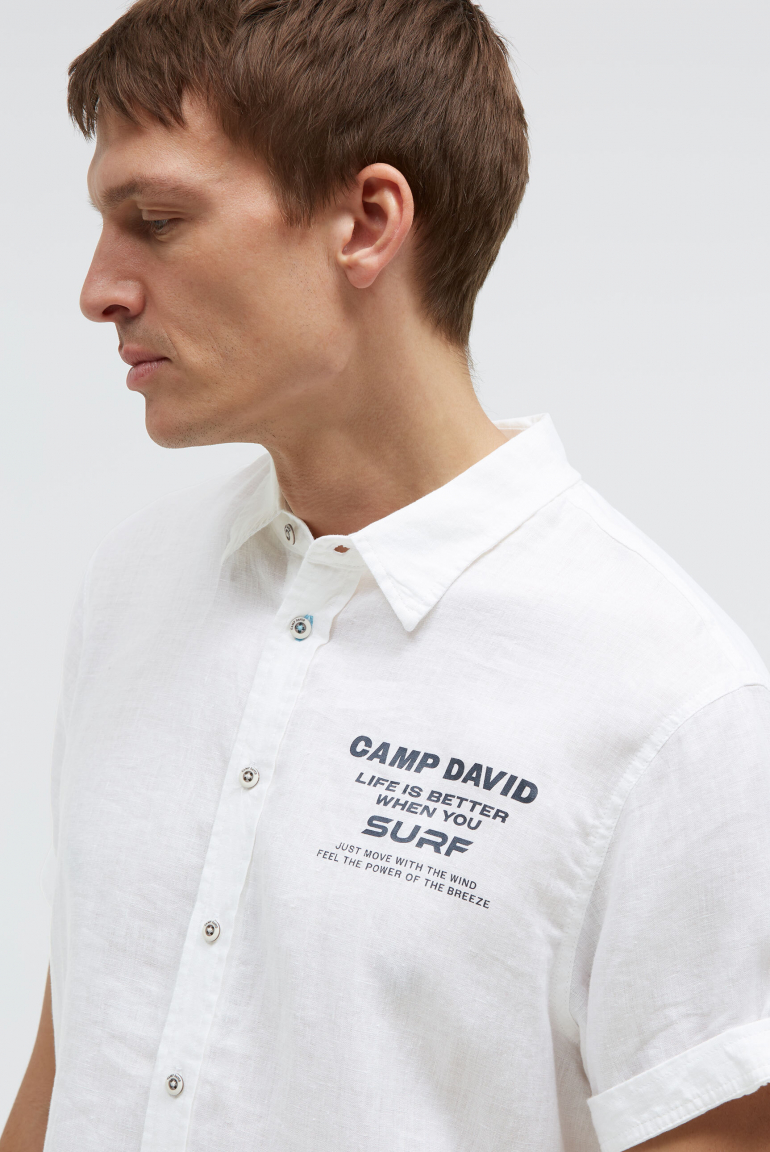 Kurzarmhemd aus Leinen mit Logo Prints