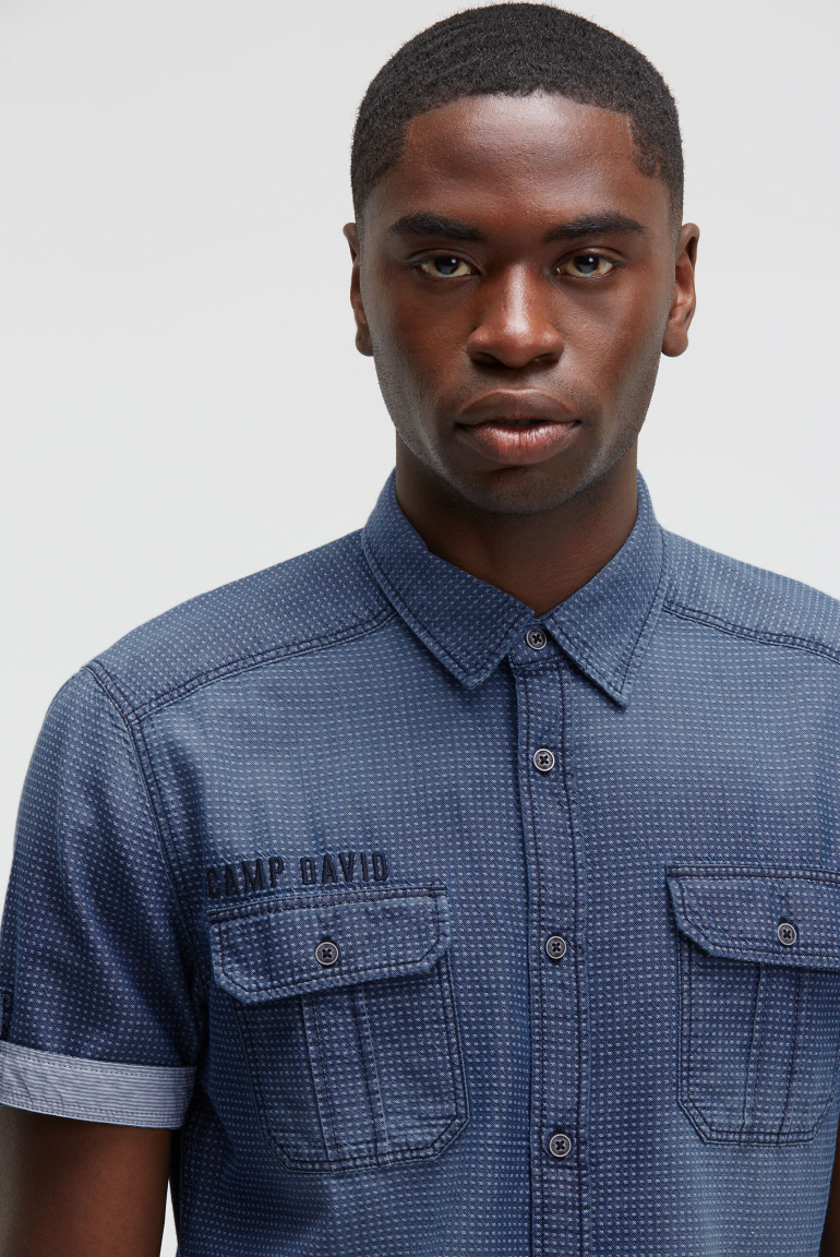 Kurzarmhemd im Jacquard Denim Look