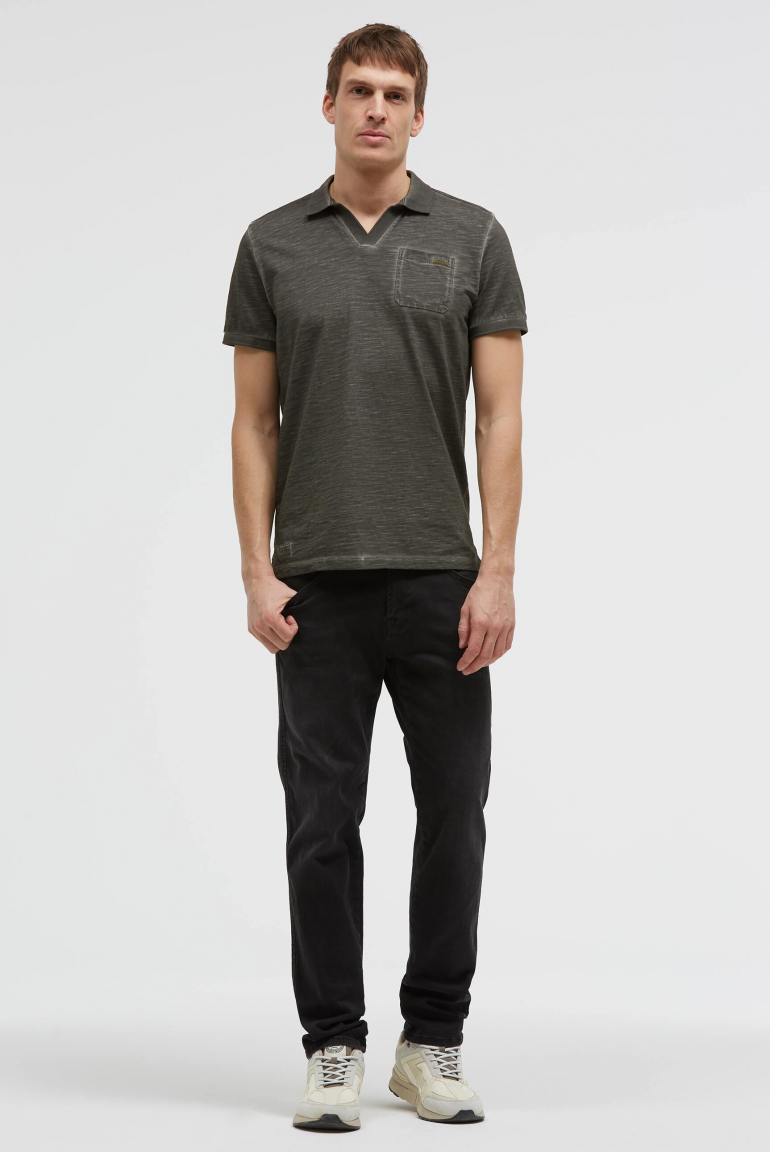 Kurzarmpolo mit V-Neck und Back-Print