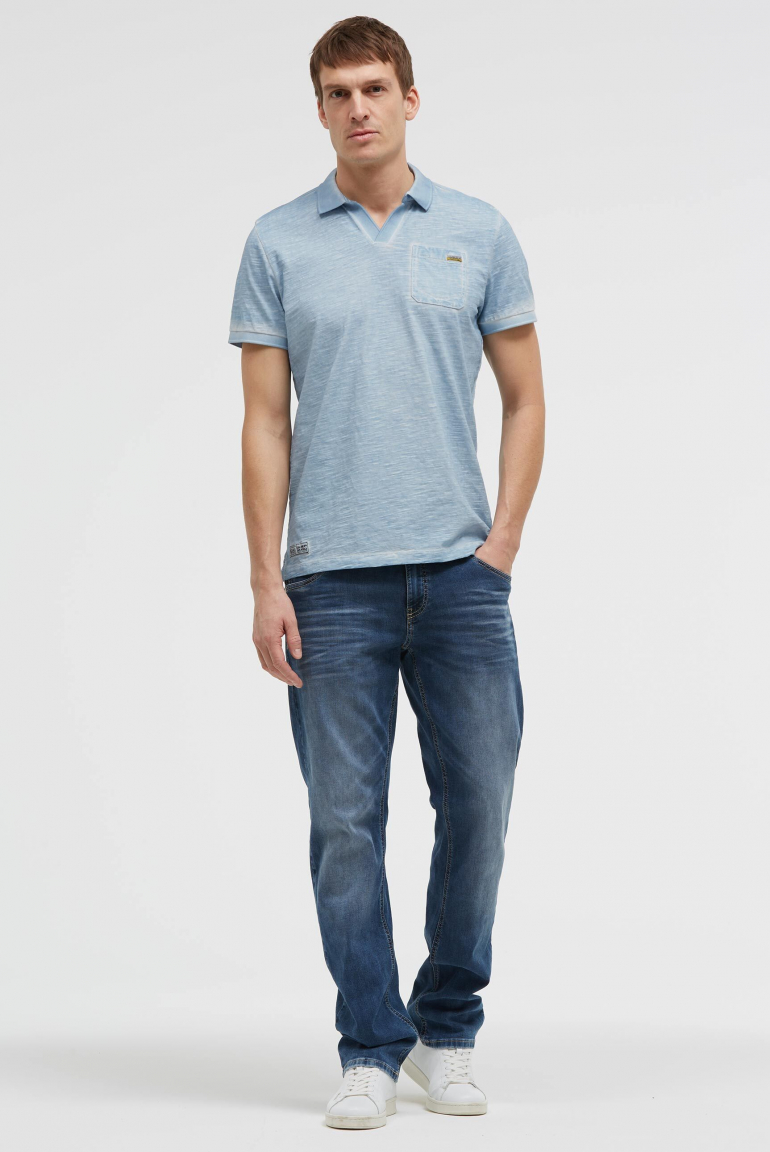 Kurzarmpolo mit V-Neck und Back-Print