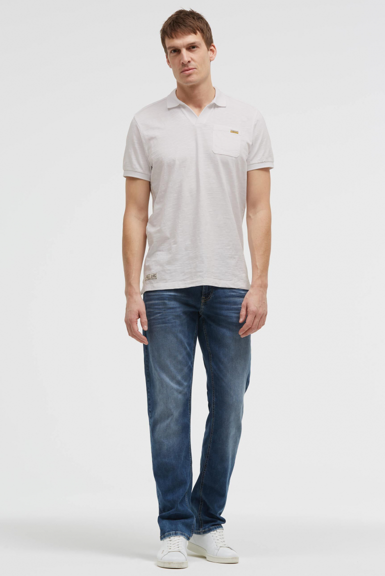 Kurzarmpolo mit V-Neck und Back-Print