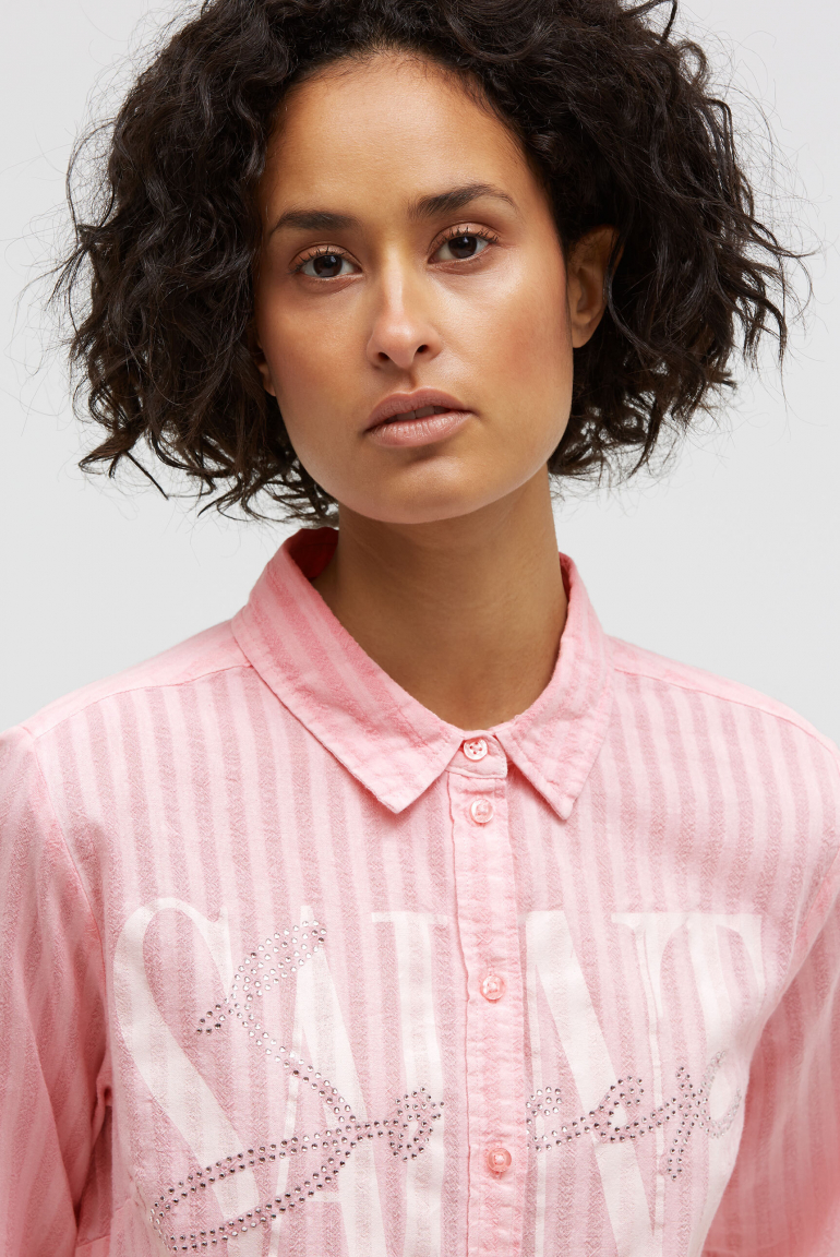 Langarmbluse mit Streifenstruktur und Artwork