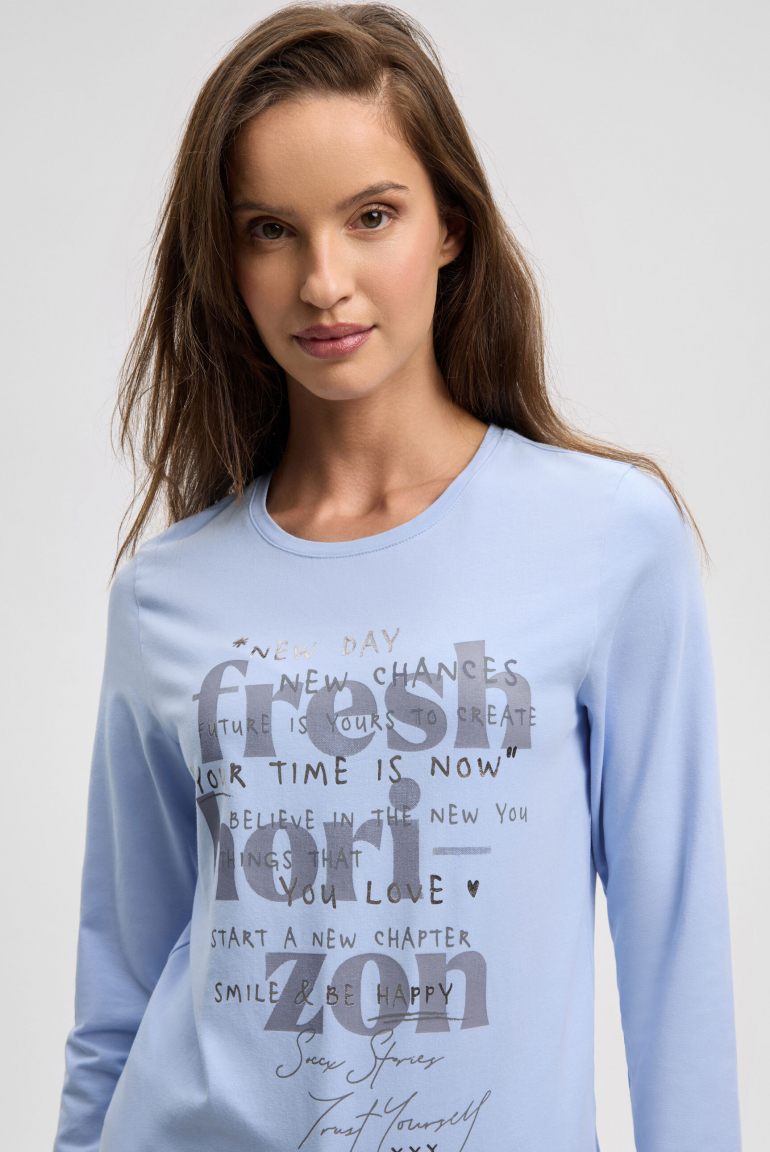 Langarmshirt Rundhals mit Wording Print