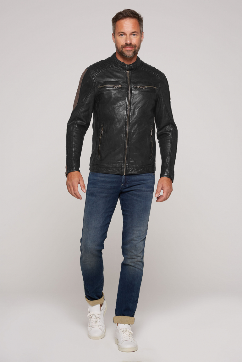 Lederjacke mit Racing-Streifen am Ärmel