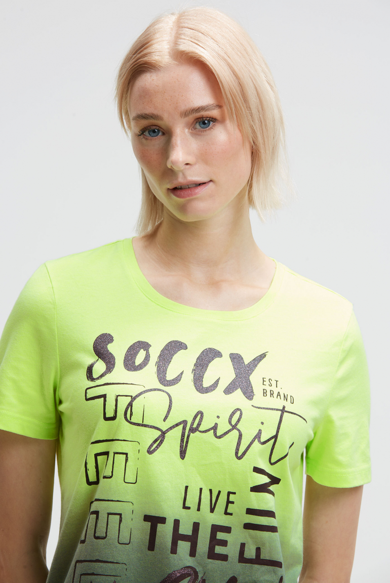 Rundhalsshirt Dip Dye mit Glitter Print