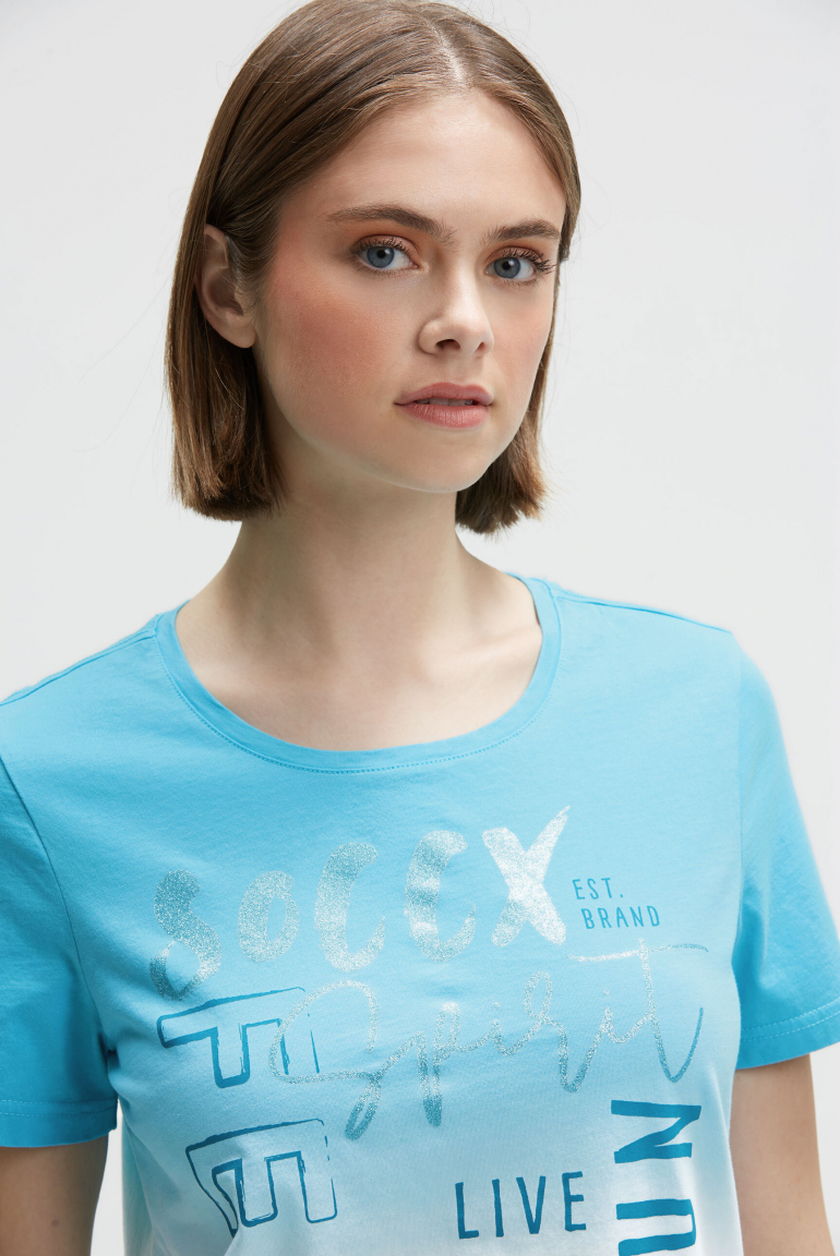 Rundhalsshirt Dip Dye mit Glitter Print