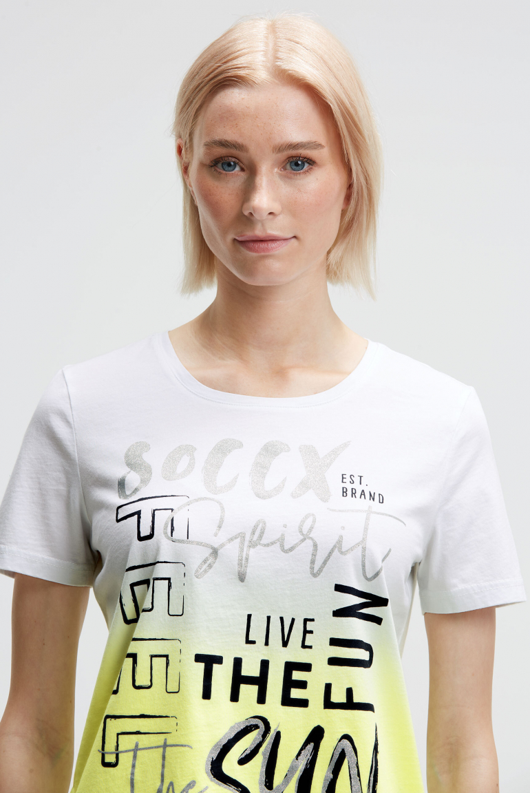 Rundhalsshirt Dip Dye mit Glitter Print