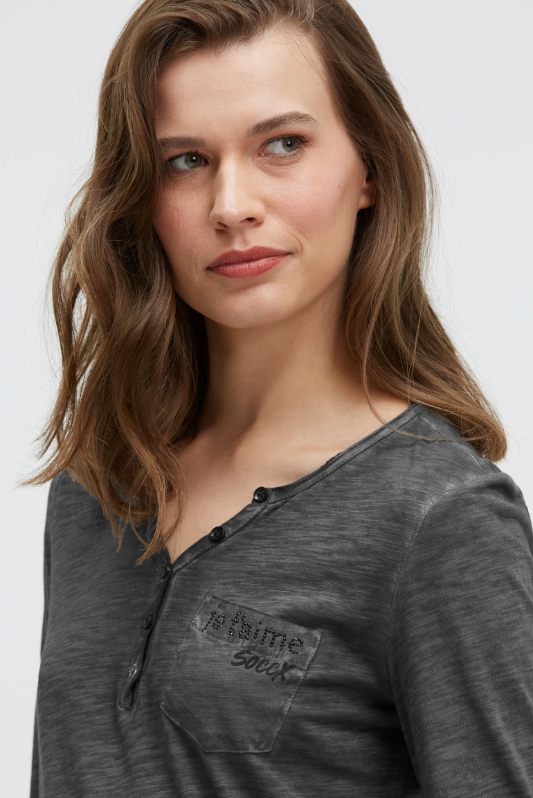 Serafino-Shirt mit Rücken-Print