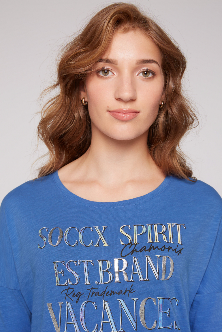 Shirt mit 3/4-Ärmeln und buntem Wording Print