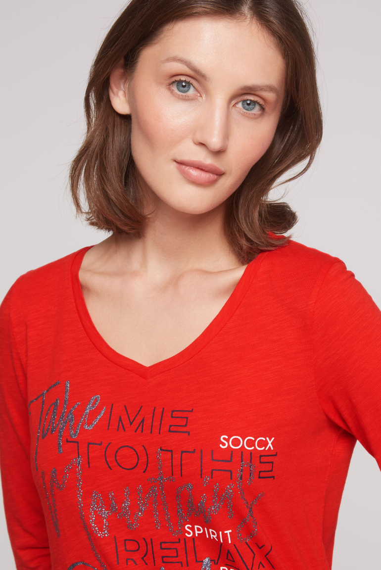 Shirt mit V-Ausschnitt und Tunnelzugband im Saum