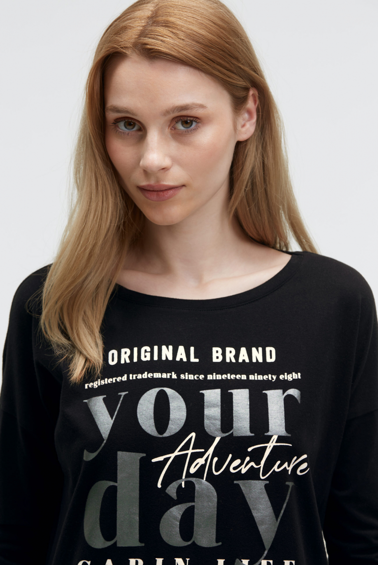 Shirt mit verkürzten Ärmeln und Label Print