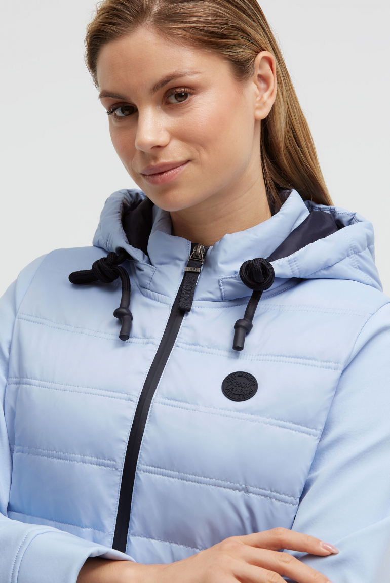 Softshell-Parka mit Kapuze im tonigen Materialmix