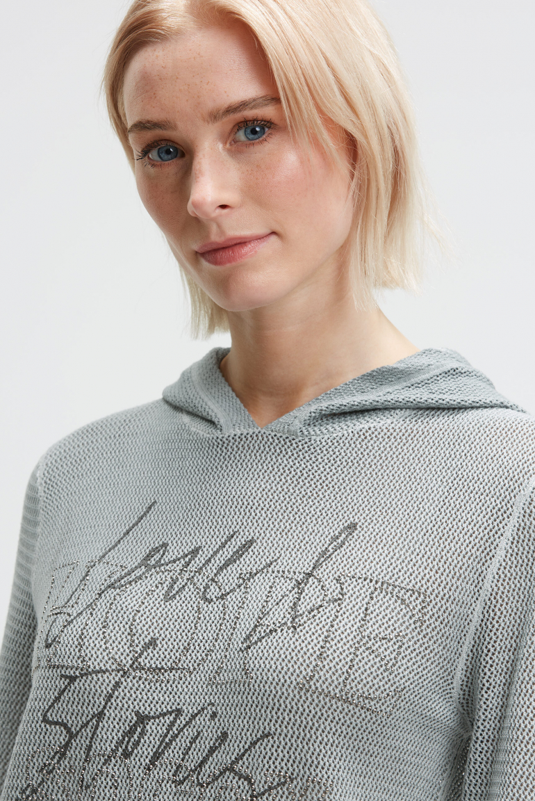 Strick-Hoodie mit Mesh-Struktur und Artwork