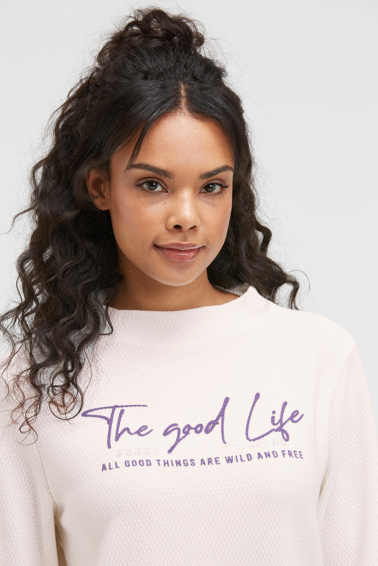 Strukturiertes Sweatshirt mit Stehkragen und Print