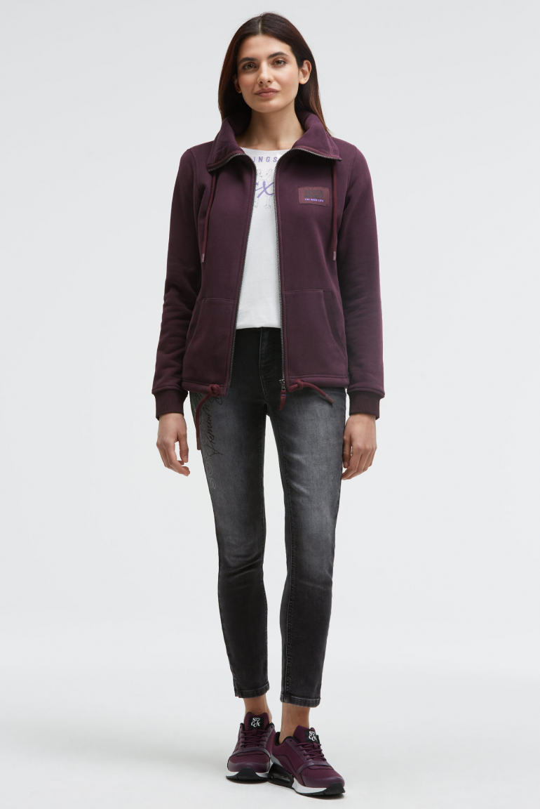 Sweatjacke mit hohem Kragen und Rücken-Print