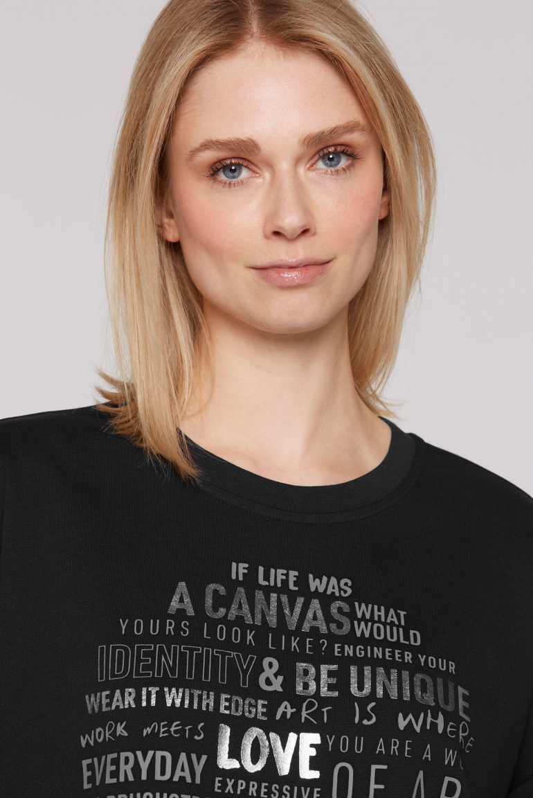 Sweatshirt mit Wording Print und 3/4-Arm