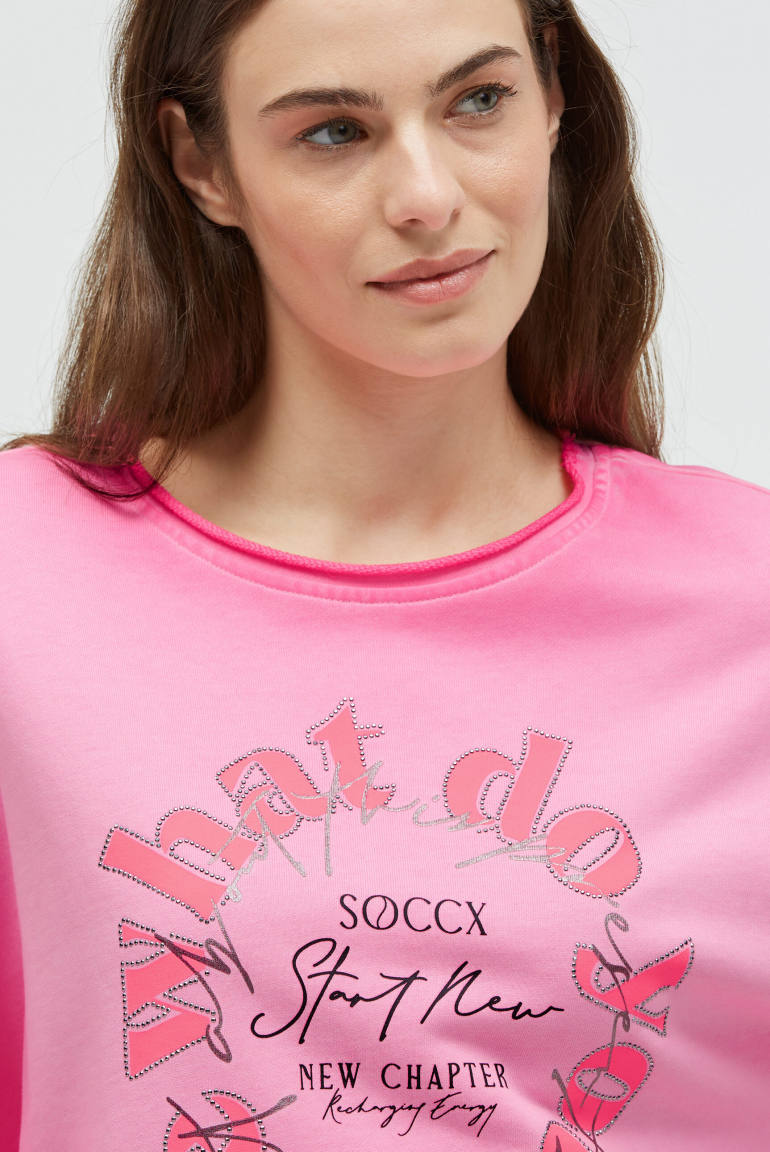 Sweatshirt Oil Dyed mit Kurzarm und Frontprint