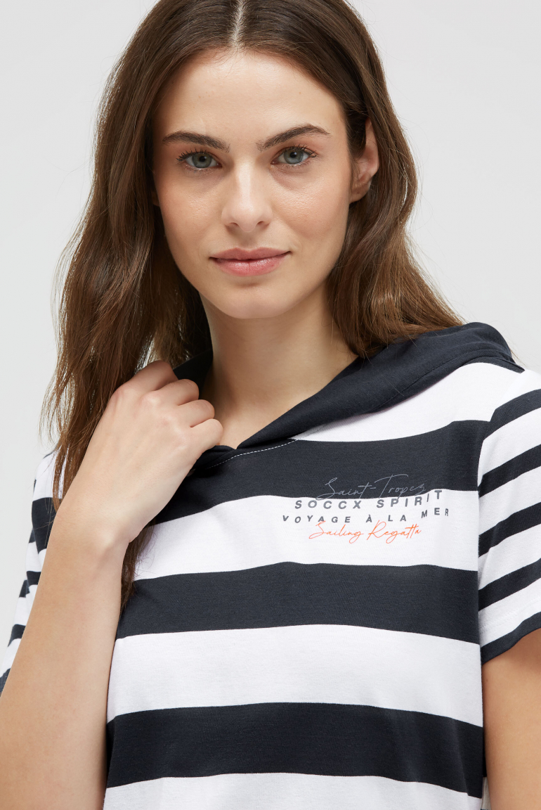 T-Shirt mit Streifen-Design und Kapuze