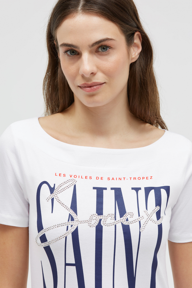 T-Shirt mit U-Boot-Ausschnitt und Artwork