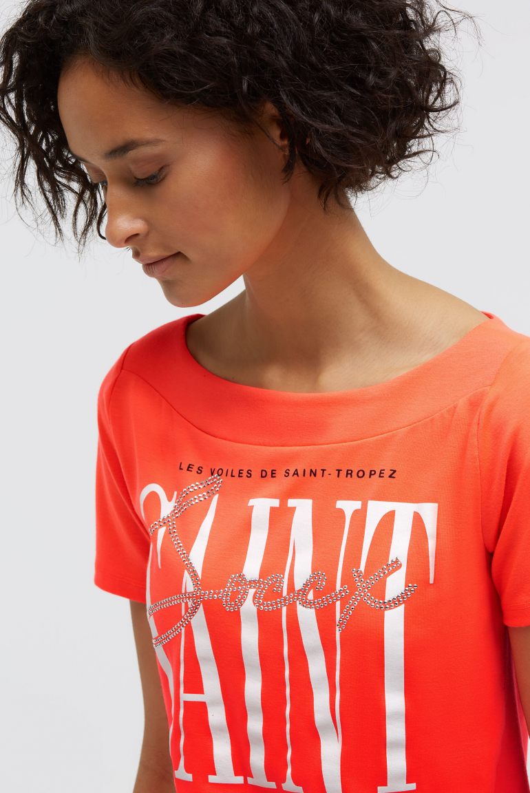 T-Shirt mit U-Boot-Ausschnitt und Artwork