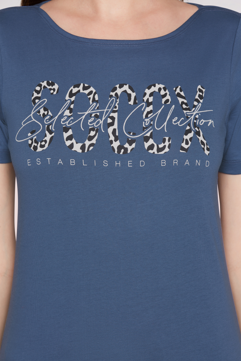 T-Shirt mit U-Boot-Ausschnitt und Logo Print