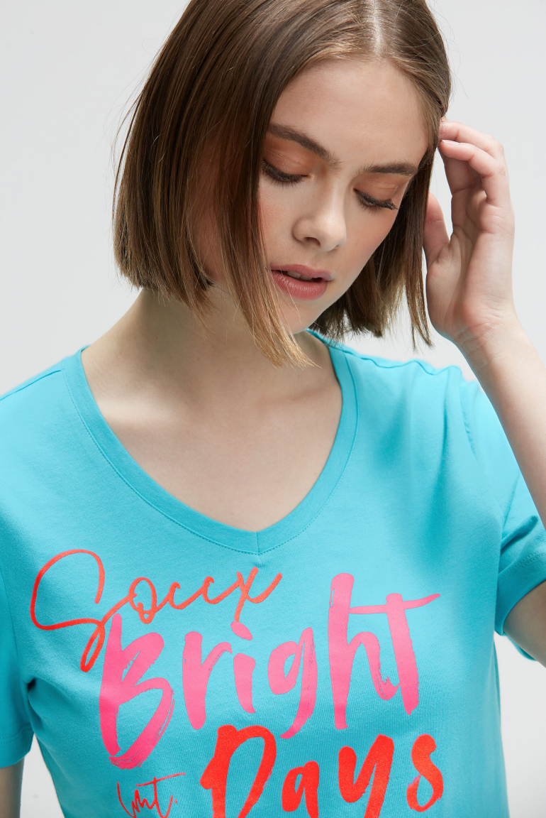 T-Shirt mit V-Ausschnitt und Artwork