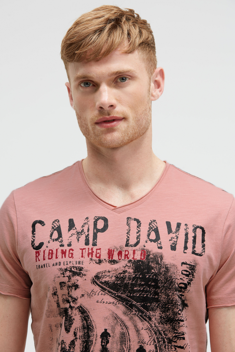 T-Shirt V-Neck im Used Look mit Photoprint