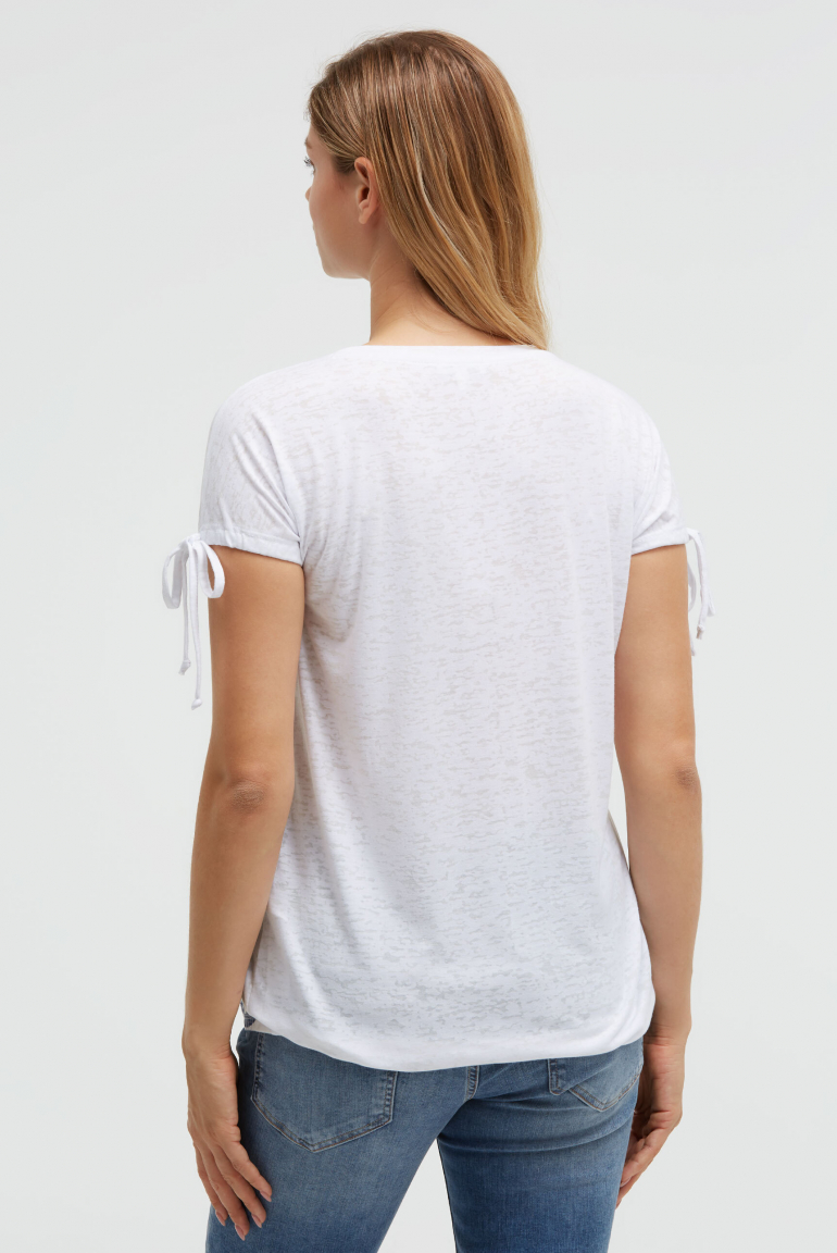 Ausbrenner-Shirt mit Print und Tunnelzugbändern