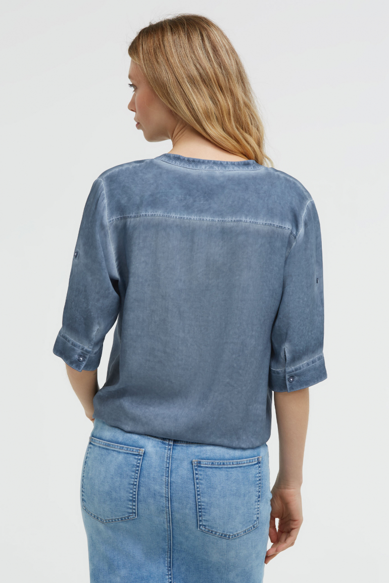Bluse Kurzarm mit Knotensaum und Print