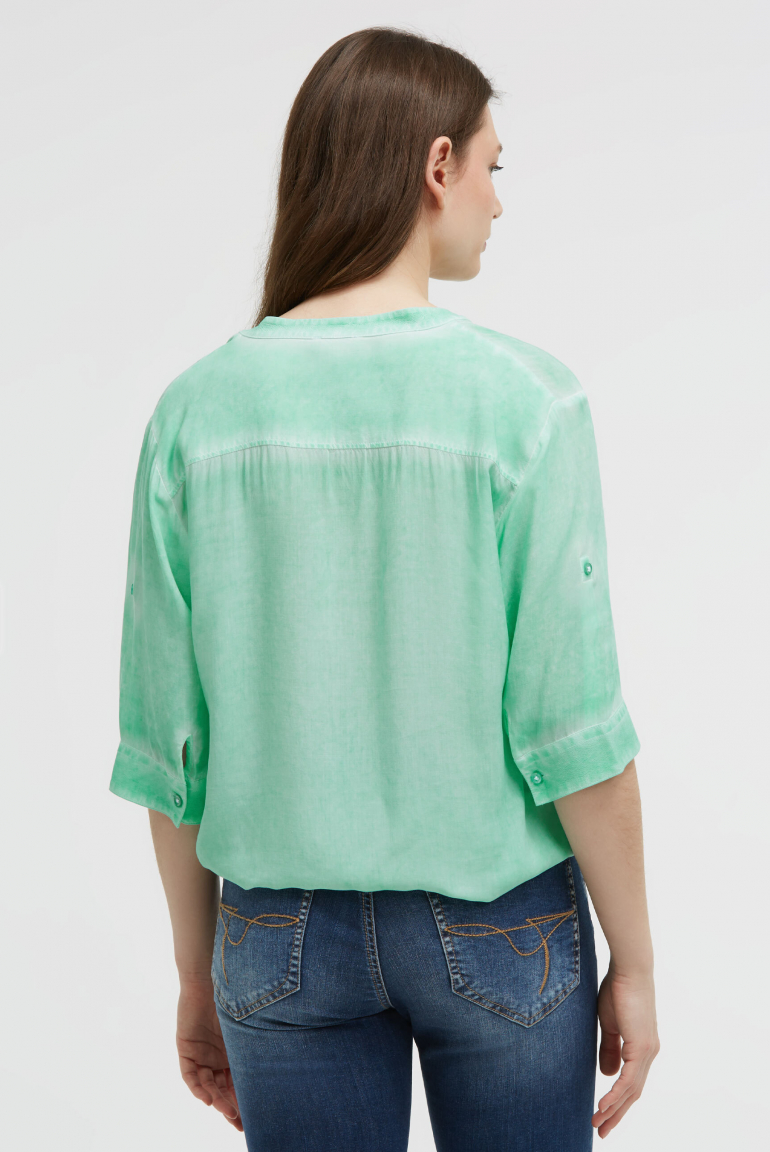 Bluse Kurzarm mit Knotensaum und Print