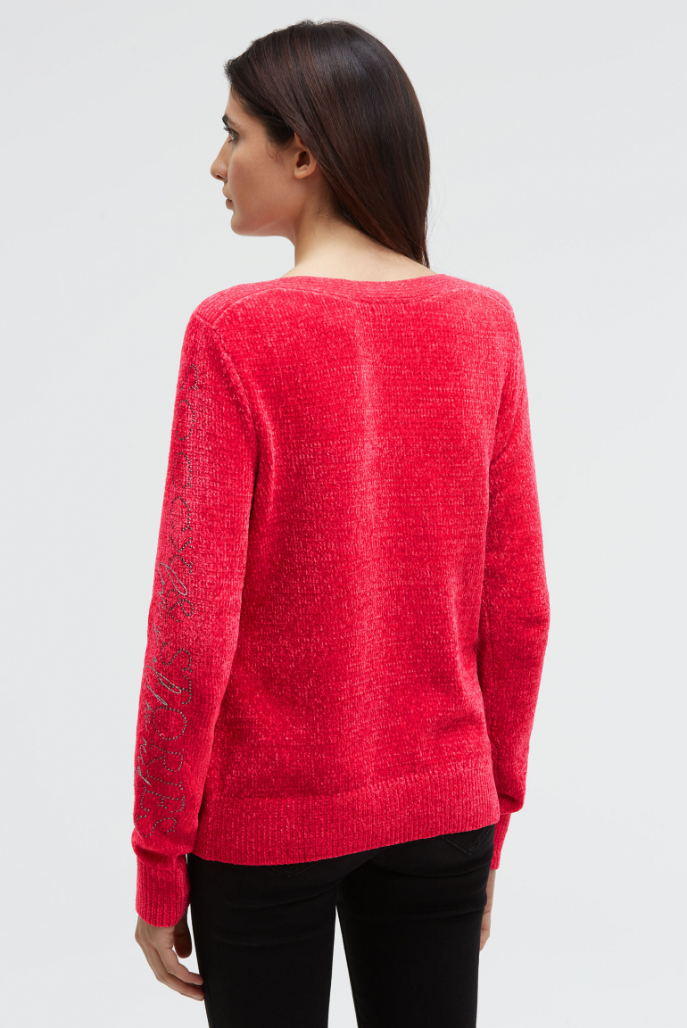 Chenille-Pullover mit Glitzer-Artworks