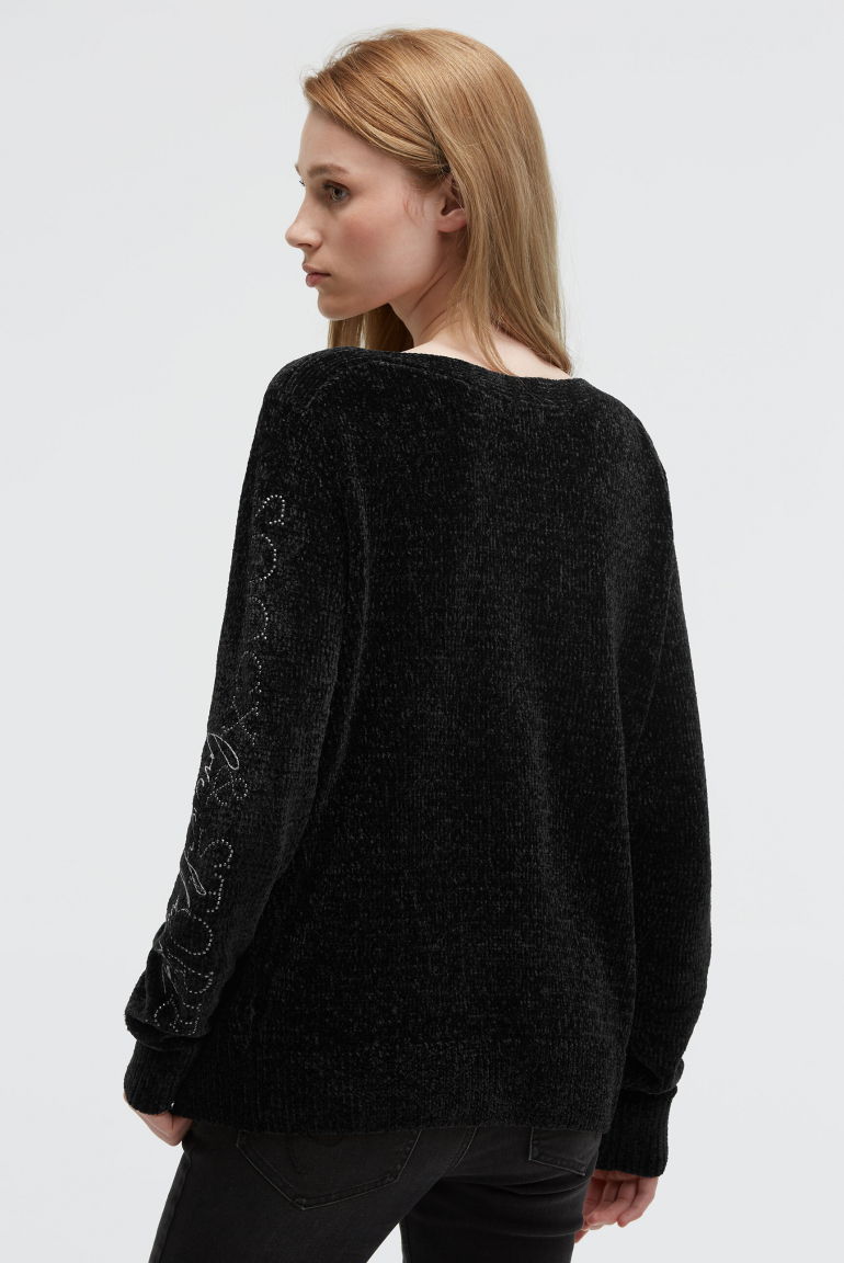 Chenille-Pullover mit Glitzer-Artworks