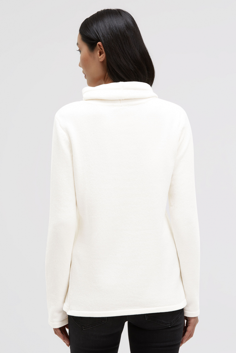 Chenille-Pullover mit hohem Kragen und Artwork